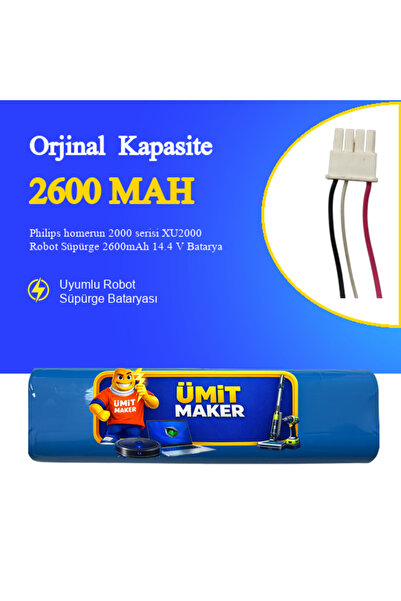 ümit maker Philips homerun 2000 serisi XU2000 Robot Süpürge 2600mAh 14.4 V Ba...