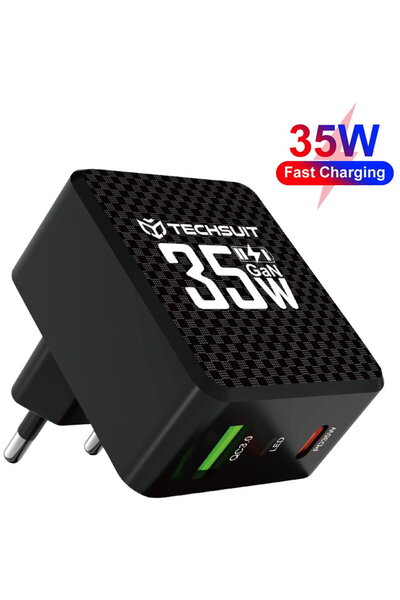 Techsuit CHPD173 GaN USB-A + USB-C 35W Negru