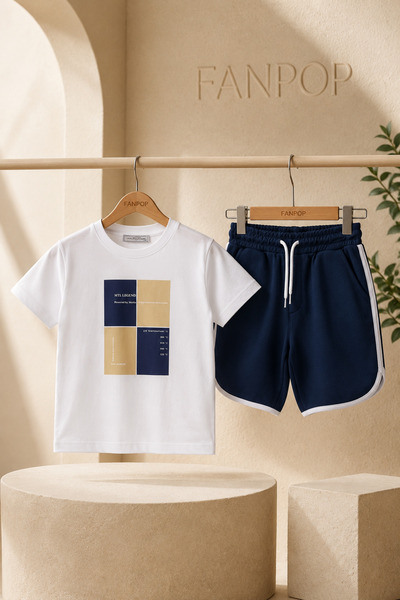 Mutlu Kids Printed Short Sleeve T-Shirt and Shorts 2-Piece Boys' Set