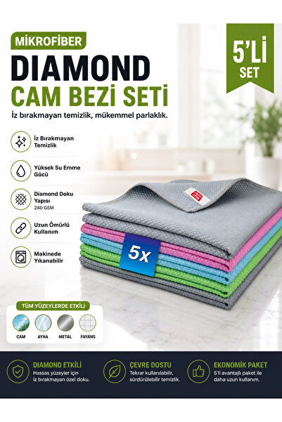 Cleanshe Premium Diamond Mikrofiber Cam Bezi 5'li Set 40x40