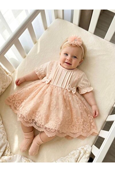 Miniday Baby فستان مراسم دينية للبنات الرضع، صيفي مع بندانا ودانتيل، مناسب لل...