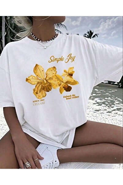 LELVANİ Women's Simple Joy Colorful Flower Printed T-Shirt