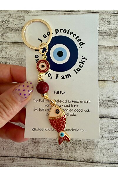 Talia&Talia Evil Eye Beaded Fish Keychain
