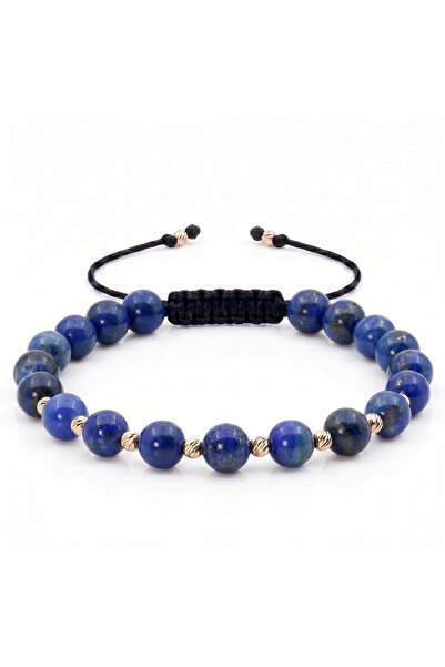 MANAVA Bratara cu 12 bile de Aur 14k si Lapis-Lazuli sfere 6 mm