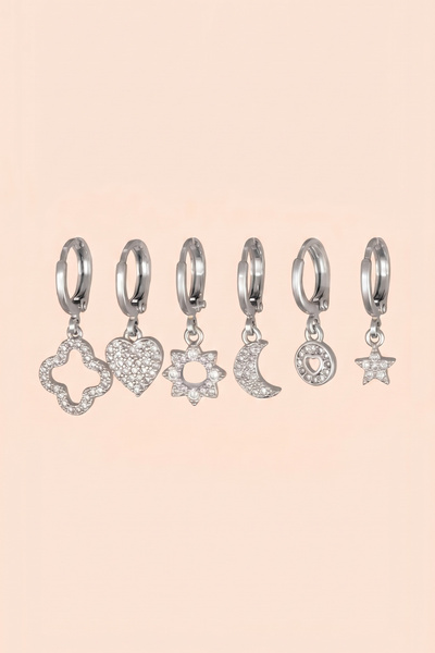 Hetra Silver Color Zircon Stone Clover Heart Flower Moon and Star Dangle Earr...