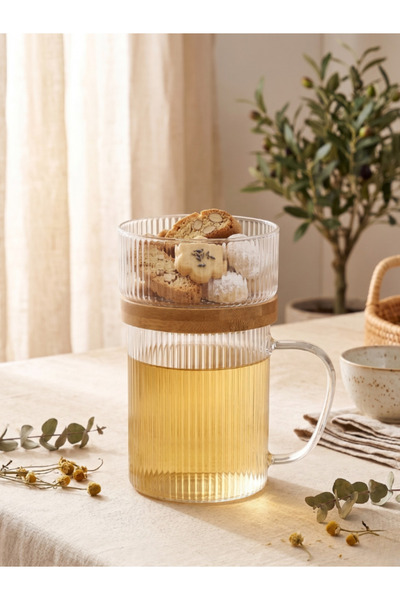 Cambu Bambu Kapaklı Sunum Seti Sunum Fanuslu Cam Kupa 300 ML