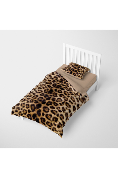 MonoHome 100% Cotton Satin Single Duvet Cover Leopard Feathers
