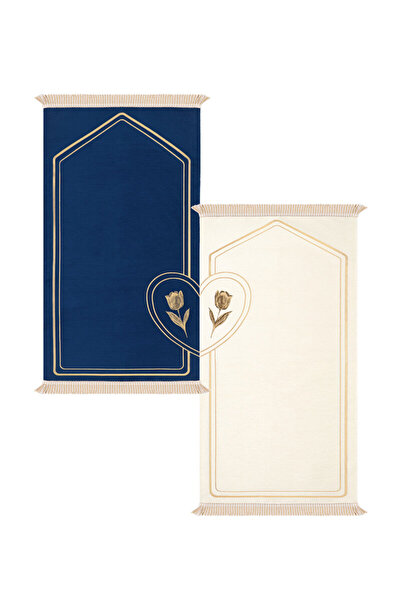 Bursa İpek Navy Blue Tulip Pattern Special Woven Prayer Rug