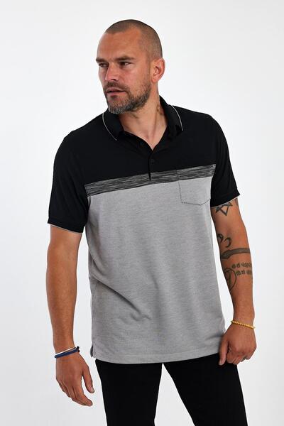 ENQUE Men's Basic Polo Neck Pocket Short Sleeve Solid Black T-Shirt