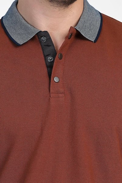 ENQUE Men's Basic Solid Short Sleeve Brown Long Polo Neck T-Shirt