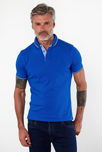 ENQUE Men's Close-Fitting Basic Polo Neck Short Sleeve Solid Saks T-Shirt