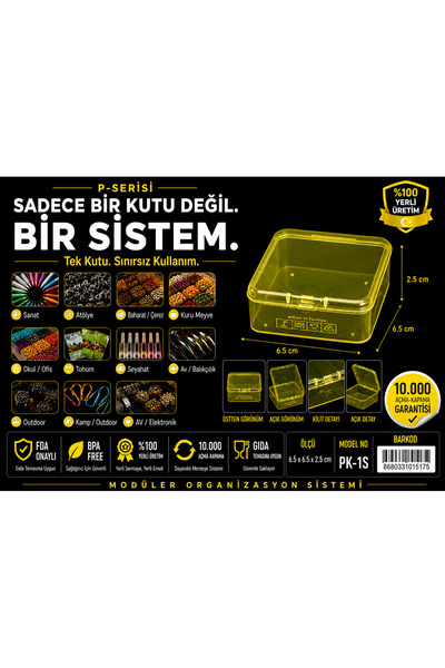 COMPAXE P-SERİSİ PK-10S Lu plastik Şeffaf Sarı Kutu 10 Adet Küçük Kutu, Modül...