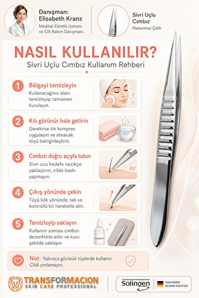 Transformacion Micro İnce Uçlu Batık ve Milia Cımbızı - Paslanmaz Çelik Hassas Kirpik, Kaş ve Siyah Nokta Epilasyon Cımbızı (7.5 cm) Solingen Professional 721242