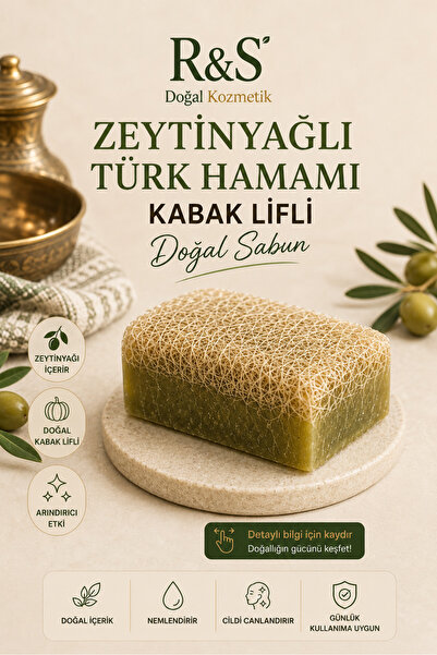 R&S Doğal Kozmetik Kabak Lifli Zeytinyağlı Türk Hamamı Sabunu - El Yapımı Pee...