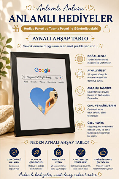 BİRBEYSTORE Dünyanın En Yakışıklı Erkeği Ahşap Tablo Aynalı Model Masa Standl...