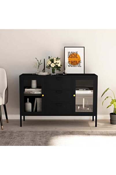 Concept Servantă, negru, 105x35x70 cm, oțel și sticlă securizată