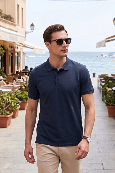 Cotton Regular Fit Buttoned Polo Neck T Shirt Men's POLO NECK T SHIRT 5902127