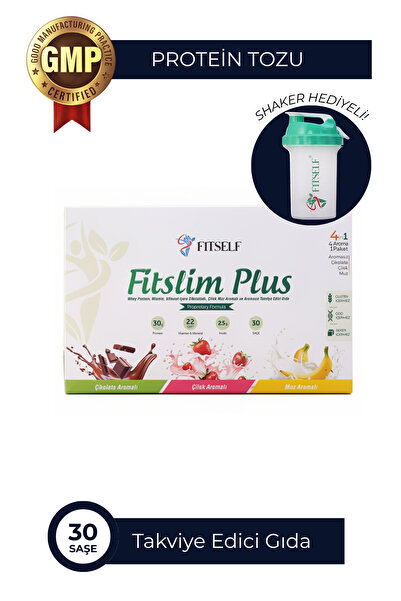 Fitself Fitslim Plus Whey Protein Tozu 30 Saşe Çikolata Çilek Muz Aromalı + S...