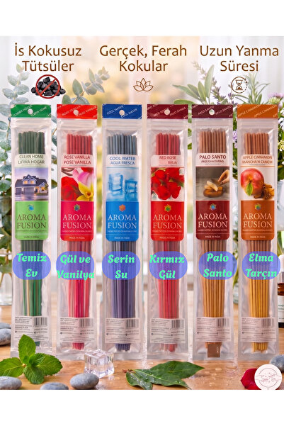 Great Fast Organik Doğal Çubuk Tütsü Seti | 90 Adet Çubuk Tütsü 6 Aroma 30 Cm...