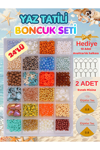 Boncuk Abla 24 Bölmeli YAZ Tatili Takı Tasarım Boncuk Seti- 10 Anahtarlık Hal...