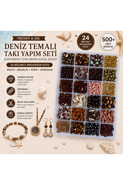 By MO Accessories 24 Bölmeli Kutuda 24 Çeşit Kahverengi Boncuklarla Takı Yapm...