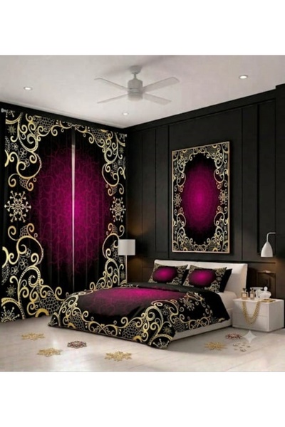 Elmas Dizayn 140 Cm * 240 Çift Kanat 2 Adet Fon Perde 3d Dijital Baskı Ve çif...