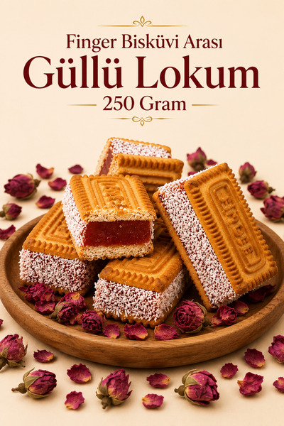 ÜLKÜ KURUYEMİŞ (250 GR) Finger Bisküvi Arası Güllü Lokum