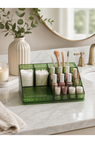 Limeks Home Olive Green 16 Compartment Makeup and Jewelry Organizer Multi-Purpose Desktop Organizer