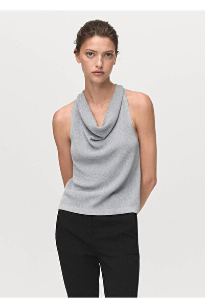 MANGO Woman Lurex-Strickbluse mit drapiertem Kragen