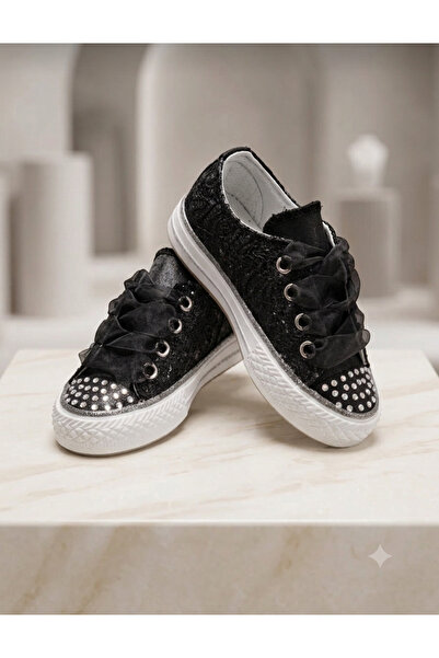pediashoes حذاء أنيق برباط حجري أسود اللون للفتيات