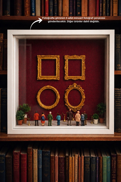 Minoart Vintige 4'lü Gold Renk Mini Çerçeve Tablo