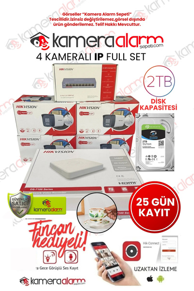 Hikvision 2mp Dahili Sesli Mikrofonlu 4 Kameralı Set Tak Çalıştır Hazır Ip Ka...