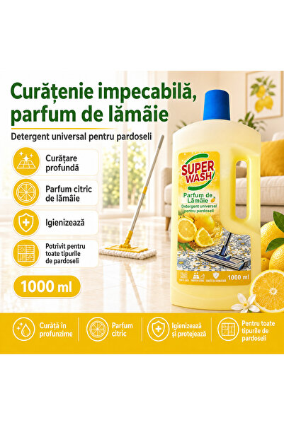 Super wash Detergent universal pentru pardoseli Super Wash, Parfum de Lamaie,...