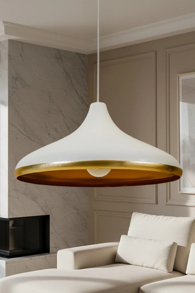 Marrien Nova Beyaz Metal Golden Sarkıt (35 cm) Yemek Masası Üstü Avize Salon ...