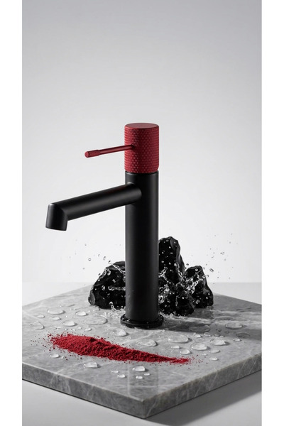 FM-2118 Siyah & Kırmızı Lavabo Bataryası