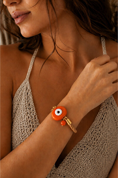 Kutcha Accessories Gold Detailed Cow Eye Evil Eye Beaded Bracelet