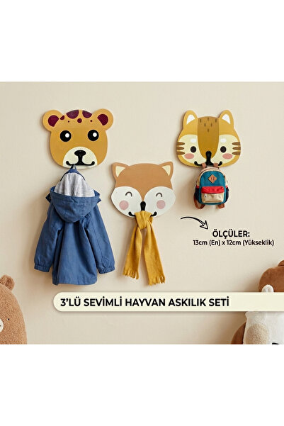 BGA 🐾 Çocuk Odalarının Yeni Favorisi: 3'lü Sevimli Hayvan Figürlü Duvar Askı...