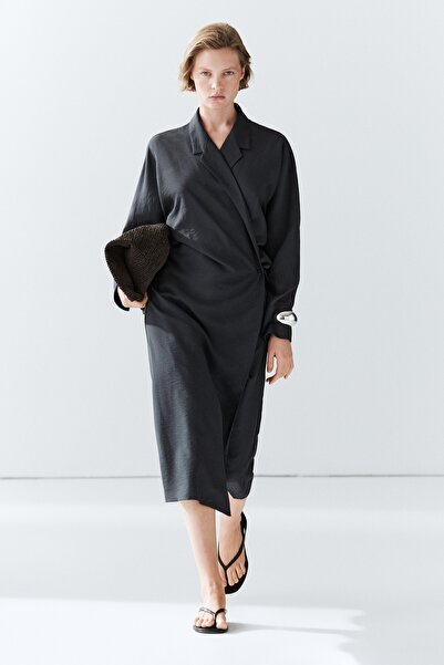 Massimo Dutti Drape detaylı midi elbise