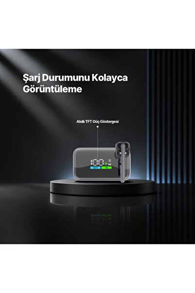 Ttec ReCharger Pro TFT 15.000mAh PD 20W USB-C ve Lightning Dahili Kablolu Taşınabilir Hızlı Şarj Aleti Powerbank 2BB280UG