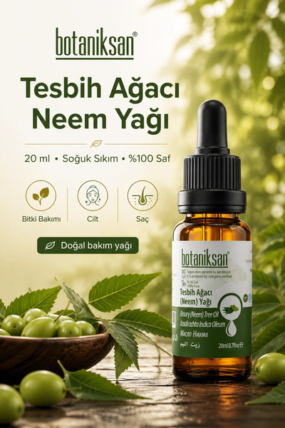 botaniksan Tesbih Ağacı (Neem) Yağı 20 ml %100 Saf Soğuk Sıkım Bitki, Cilt ve...