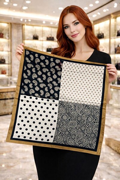 Axesoire 15327 Eșarfă bandană șofran cu model buline 90x90 cm