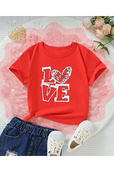 MORNİNG KİDS Tricou roșu LOVE pentru copii din bumbac pieptănat pentru copii