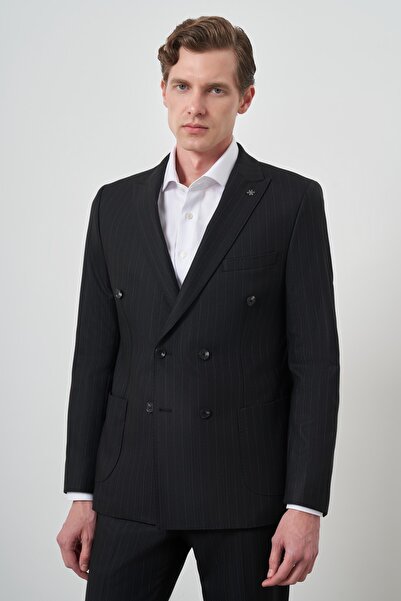 Morven Men's Black Trend Double Breasted Slim Fit Suit