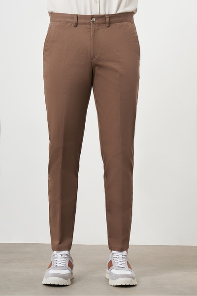 Morven Pantaloni chino din bumbac de vară maro cu buzunare laterale pentru bă...