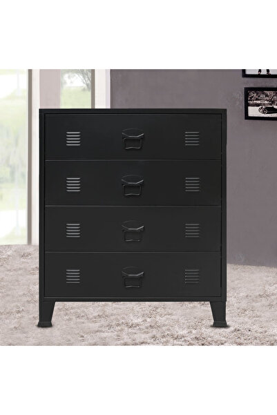 Concept Comodă sertare, metal, stil industrial, 78x40x93 cm, negru