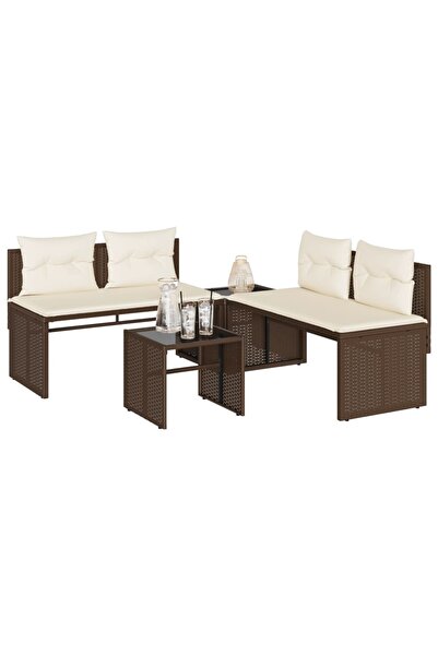Concept Set canapele de grădină, 4 piese, cu perne, maro poliratan maro