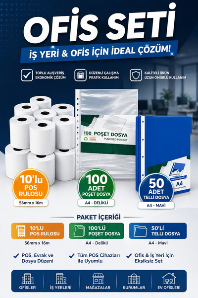 ANI OFİS KIRTASİYE A K Set de birou Rolă POS 56x16 (10 bucăți) + Dosar cu fil...