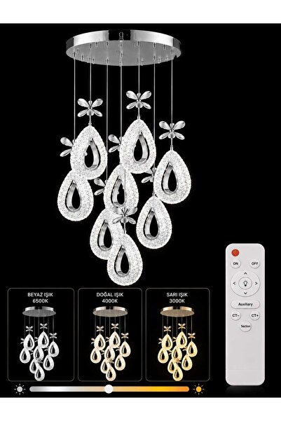 Marsel Lighting YAGMUR 8Lİ KROM AVİZE 3 RENK LED SECENEKLİ SALON OTURMA ODASI...