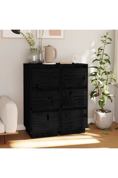 Concept Servante, 2 buc., negru, 32x34x75 cm, lemn masiv de pin