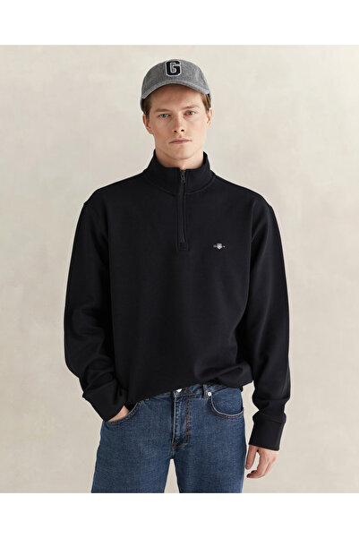 Gant Erkek Siyah Relaxed Fit Yarım Fermuarlı Sweatshirt